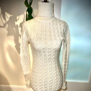 Bebe Cashmere Cream Color Cable Knit Stretch Turtleneck Sweater Dress - Size XS